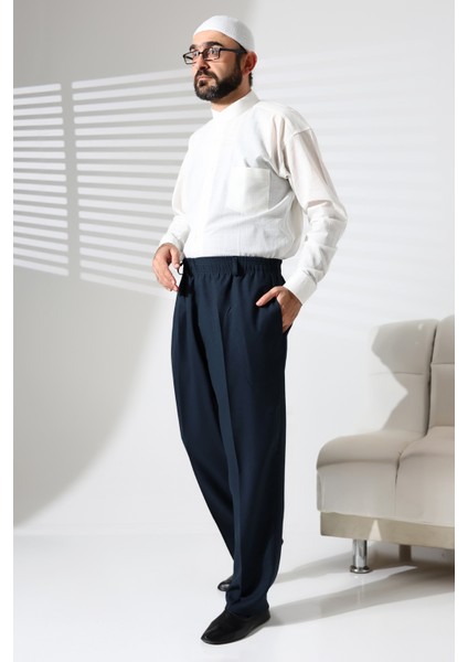 Erkek Beli Lastikli Cepli Hac ve Umre Kışlık Yün Efektli Şalvar Pantolon - Yeşil (Isr)