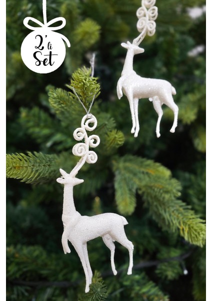 Beyaz Simli Uzun Boynuzlu Geyik Şeklinde Yılbaşı Ağacı Süsü Beyaz Geyik Yılbaşı Ağaç Süsü 2li Paket fiyatları
