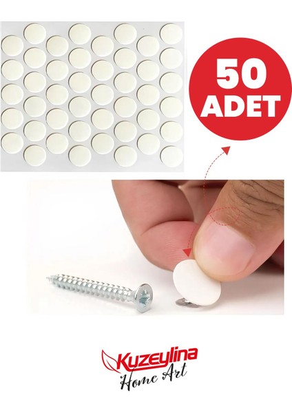Yapışkanlı Vida Tapası Tıpası - Beyaz - Vida Kapatıcı Kapağı (50 Adet)