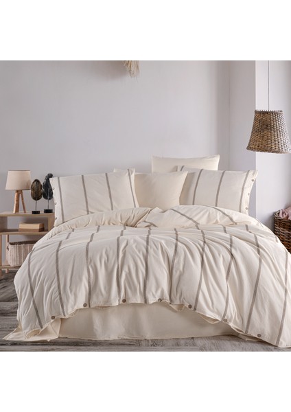 Hestia %100 Pamuklu Yıkamalı Ipliği Boyalı Vintage Battal Boy Nevresim Takımı 240*220 Hstkt