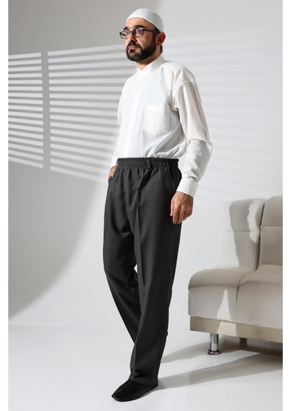 Erkek Beli Lastikli Cepli Hac ve Umre Kışlık Yün Efektli Şalvar Pantolon - Füme (Isr) fiyatları