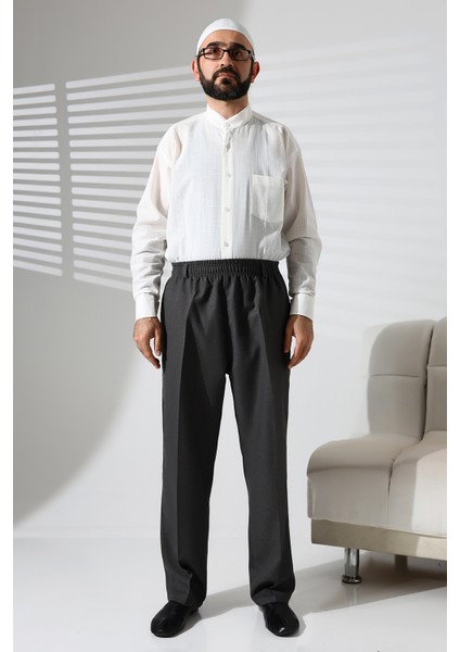 Erkek Beli Lastikli Cepli Hac ve Umre Kışlık Yün Efektli Şalvar Pantolon - Füme (Isr) modelleri