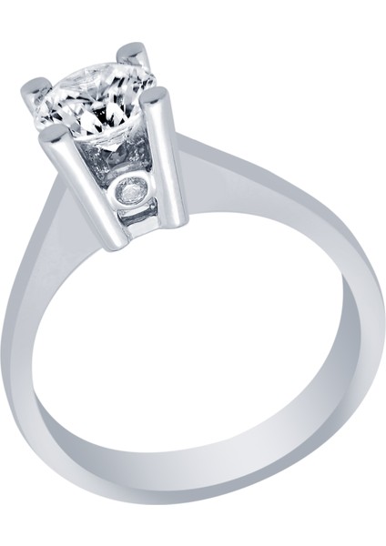 14 Ayar Beyaz Altın Tektaş Yüzük