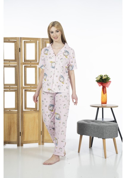 24125 Kadın Kittycorn Kısa Kol Önden Düğmeli Yazlık Penye Pijama Takımı fiyatları
