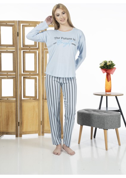 24118 Kadın Çizgili Uzun Kollu Yazlık Viskon Pijama Takımı fiyatları