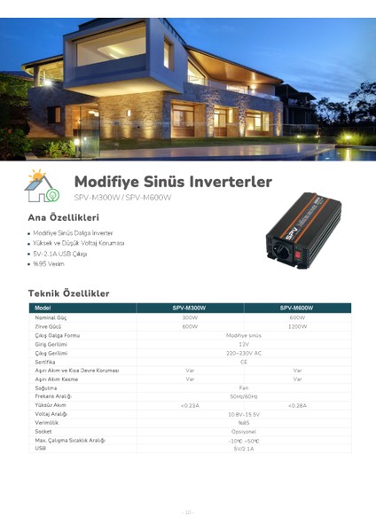 600 Watt 12V Modifiye Sınus Inverter - SPV-M600W