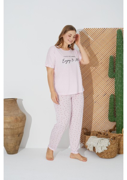 24073 Büyük Beden Kadın Kısa Kol Pijama Takım modelleri