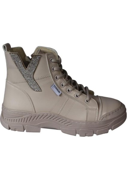 Yazkış Kadın Siyah Ten Cilt Bağcıklı Fermuarlı Yanı Taşlı Termo Taban Fashıon Bilekten Bot fiyatları