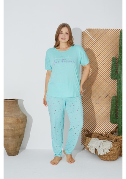 24072 Büyük Beden Kadın Kısa Kollu Pijama Takım