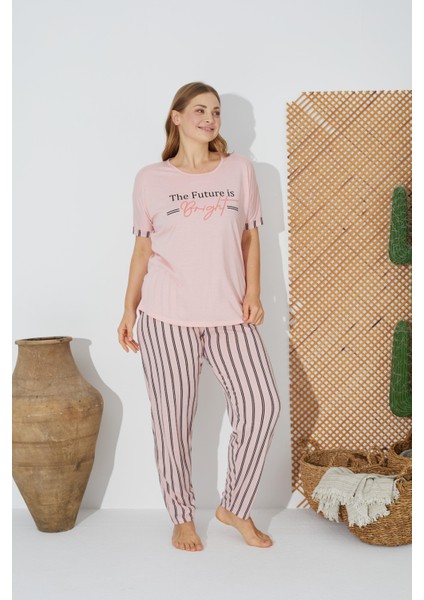 24071 Büyük Beden Kadın Kısa Kol Pijama Takımı modelleri