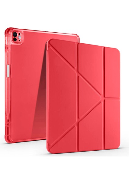 Apple iPad Air 13 Inç 2024 (A2898-A2899) Uyumlu Kılıf 3 Farklı Stand Kalemlikli Tri Folding Tablet Kılıfı