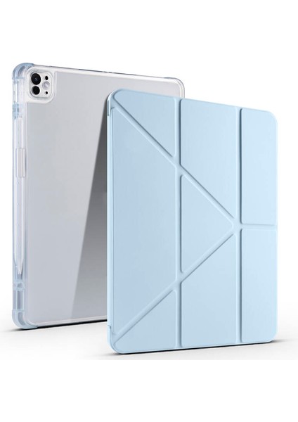 Apple iPad Pro 13 Inç 2024 M4 (A2925-A2926) Uyumlu Kılıf 3 Farklı Stand Kalemlikli Tri Folding Tablet Kılıfı