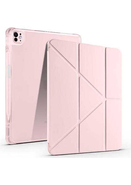 Apple iPad Air 13 Inç 2024 (A2898-A2899) Uyumlu Kılıf 3 Farklı Stand Kalemlikli Tri Folding Tablet Kılıfı