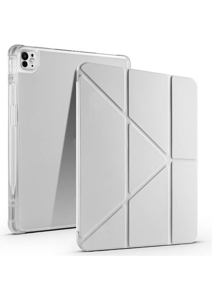 Apple iPad Pro 13 Inç 2024 M4 (A2925-A2926) Uyumlu Kılıf 3 Farklı Stand Kalemlikli Tri Folding Tablet Kılıfı
