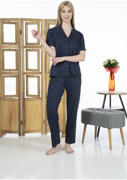 24151 Kadın Kısa Kol Boydan Düğmeli Gömlek Pijama Takımı modelleri