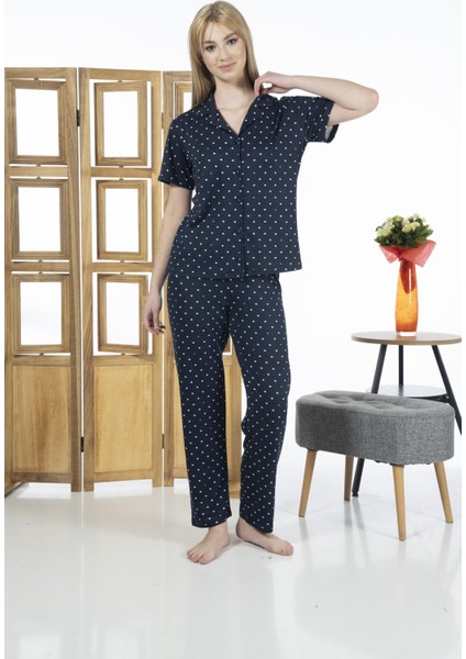24151 Kadın Kısa Kol Boydan Düğmeli Gömlek Pijama Takımı fırsatları