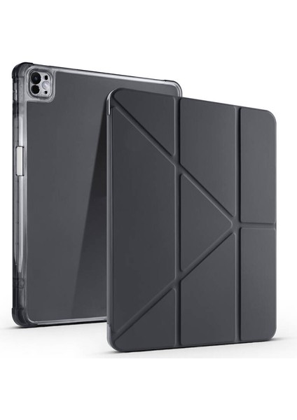 Apple iPad Air 13 Inç 2024 (A2898-A2899) Uyumlu Kılıf 3 Farklı Stand Kalemlikli Tri Folding Tablet Kılıfı