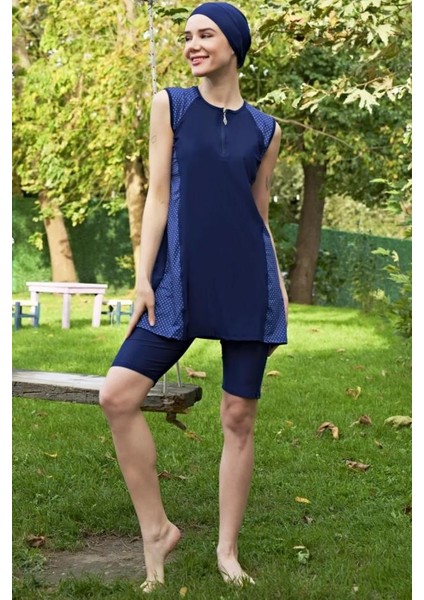 2428-4 Puantiyeli 0 Kol Lycra (Su Itici ve Çabuk Kuruyan) Kumaş Tesettür Mayo fiyatları