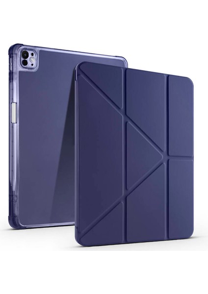 Apple iPad Air 13 Inç 2024 (A2898-A2899) Uyumlu Kılıf 3 Farklı Stand Kalemlikli Tri Folding Tablet Kılıfı