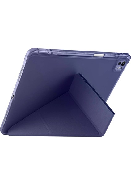 Apple iPad Air 13 Inç 2024 (A2898-A2899) Uyumlu Kılıf 3 Farklı Stand Kalemlikli Tri Folding Tablet Kılıfı