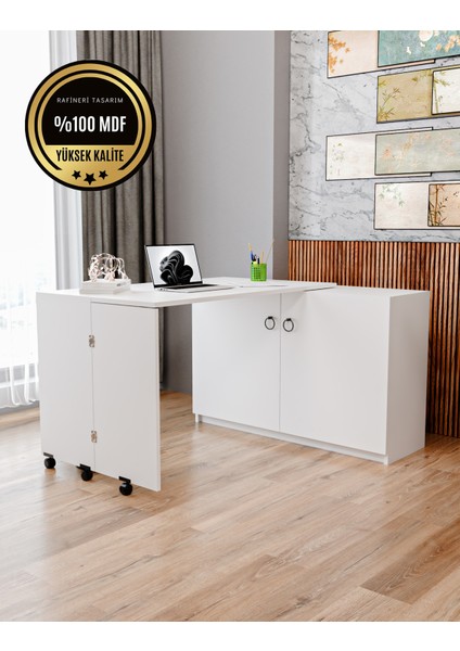 Rafineri Çalışma Masası Dolaplı Açılır Katlanır Masa Mdf