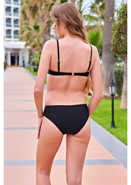 24128-2 Siyah Desenli Dönmeli Straplez Ince Askılı Bikini fırsatları