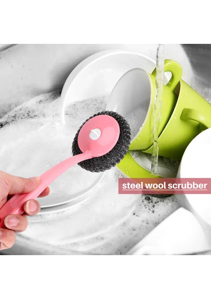 Paslanmaz Çelik Sünger Bulaşık Makinesi Seti, 8'li Saplı Paket, Tencere Seti, Tencere Fırçası, Ocaklar, Sert Kirleri Temizleme (Pembe) (Yurt Dışından) fırsatları