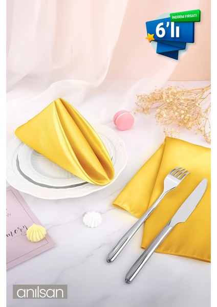 6’lı %100 Pamuk Kumaş Peçete Sarı 50x50 Cm Mutfak Bezi Sofra Sunum Servis Peçetesi