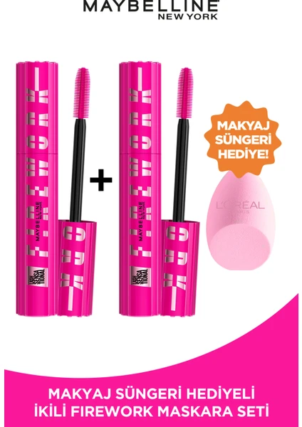 Maybelline New York 2'li Maybelline New York Lash Sensational Firework Maskara Pembe Sünger Hediyeli