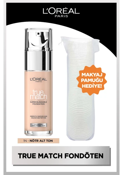 L'oréal Paris True Match Bakım Yapan Fondöten 1n Ivory Makyaj Pamuğu Hediyeli