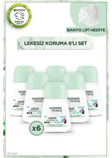 6'lı Garnier Mineral Lekesiz Koruma Ferah Koku Roll-On Deodorant Garnier Duş Lifi Hediyeli