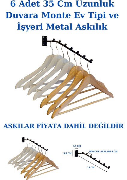 6 Adet 35 cm Boncuklu Ev ve Işyeri Için Uygun Duvara Monte Metal Askılık