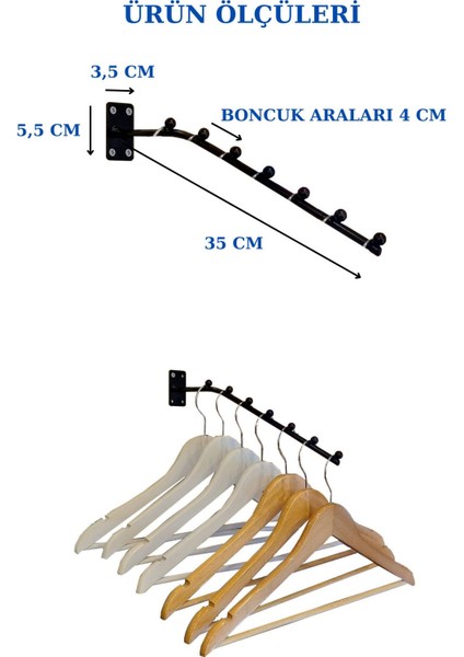 6 Adet 35 cm Boncuklu Ev ve Işyeri Için Uygun Duvara Monte Metal Askılık fiyatları