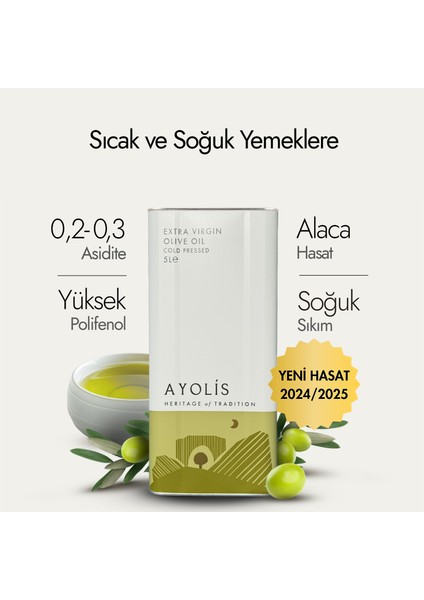 Premium Chef Zeytinyağı 5 Lt Ödüllü Yüksek Polifenollü Soğuk Sıkım Natürel Sızma Zeytinyağı