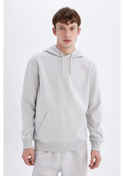 X8283 Regular Fit Kapüşonlu Içi Yumuşak Tüylü Basic Düz Sweatshirt