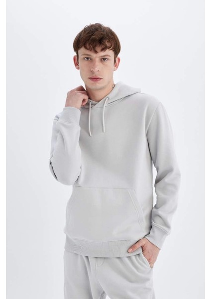 X8283 Regular Fit Kapüşonlu Içi Yumuşak Tüylü Basic Düz Sweatshirt