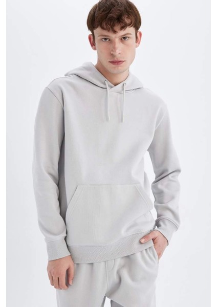 X8283 Regular Fit Kapüşonlu Içi Yumuşak Tüylü Basic Düz Sweatshirt