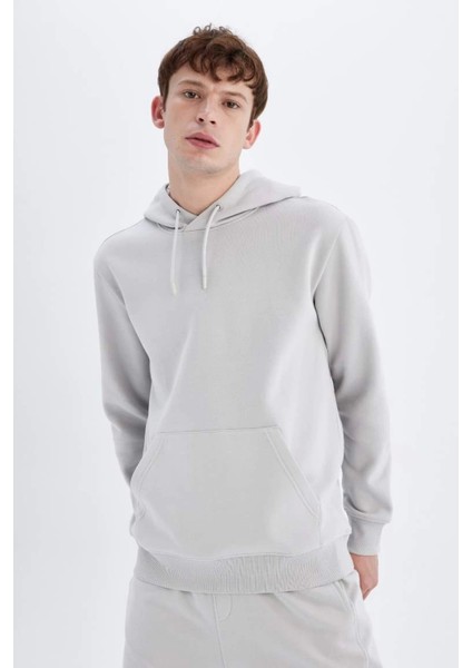 X8283 Regular Fit Kapüşonlu Içi Yumuşak Tüylü Basic Düz Sweatshirt