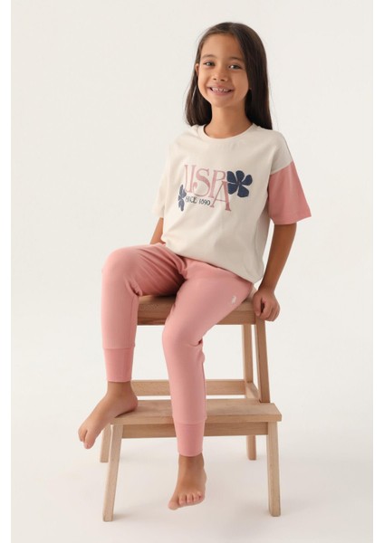 U.S. Polo Assn. U.s. Polo ASSN.1809 Lisanslı Rose Bej Kız Çocuk Pijama Takımı