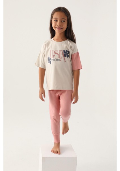 U.S. Polo Assn. U.s. Polo ASSN.1809 Lisanslı Rose Bej Kız Çocuk Pijama Takımı