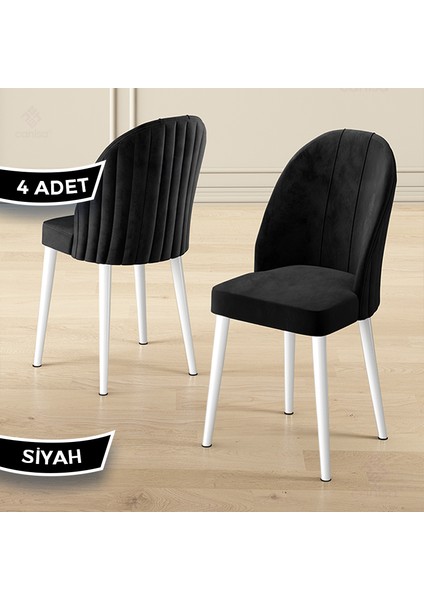 Mara Serisi 4 Adet Babyface Kumaş Beyaz Metal Ayak Mutfak Sandalyesi