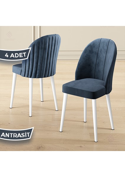 Mara Serisi 4 Adet Babyface Kumaş Beyaz Metal Ayak Mutfak Sandalyesi