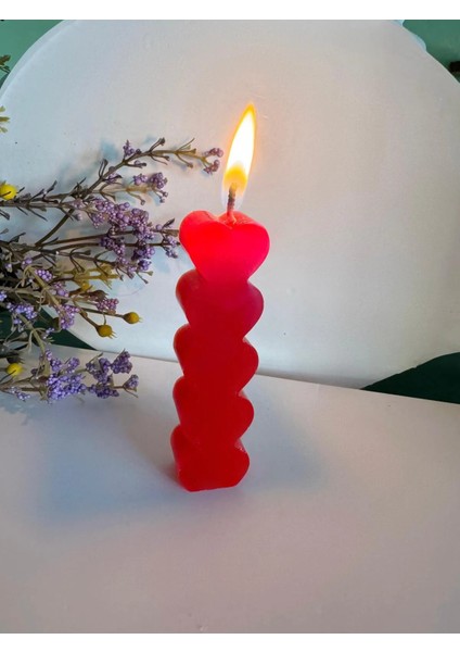 Arescollection Kırmızı Kalpli Hediyelik Dekoratif Mum 70 gr