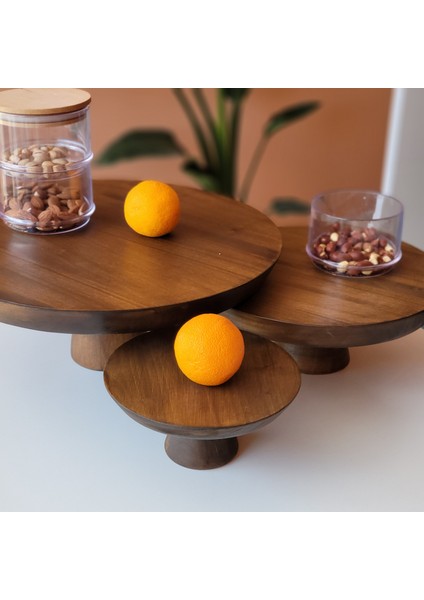 3'lü Set Ahşap Kek Standı