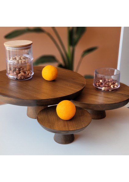 3'lü Set Ahşap Kek Standı