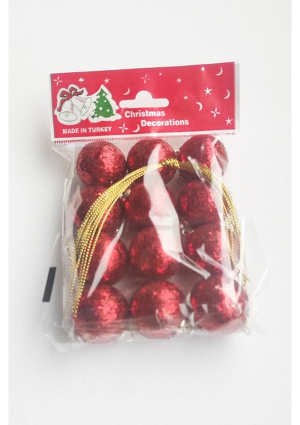 Yılbaşı Ağaça Süsü 3 cm Kırmızı Renkli Simli Strafor Top Ağaç Süsü 12LI fiyatları