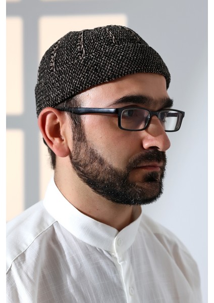 Siyah Katlamalı Çift Renk Kışlık Kadife Takke