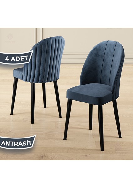 Mara Serisi 4 Adet Babyface Kumaş Siyah Metal Ayak Mutfak Sandalyesi