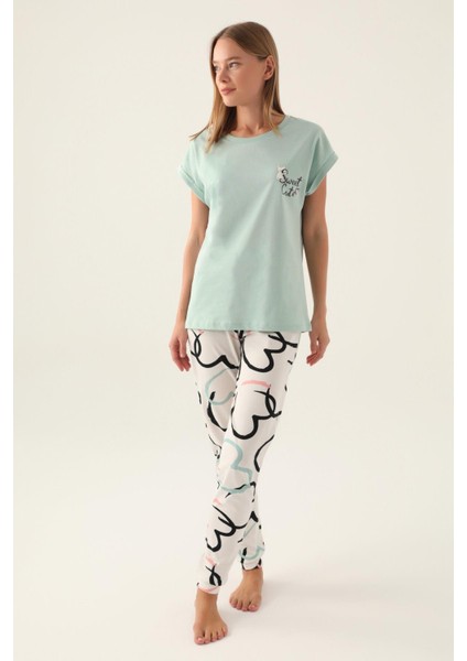 3399 Cute Kadın Kısa Kol Pijama Takımı