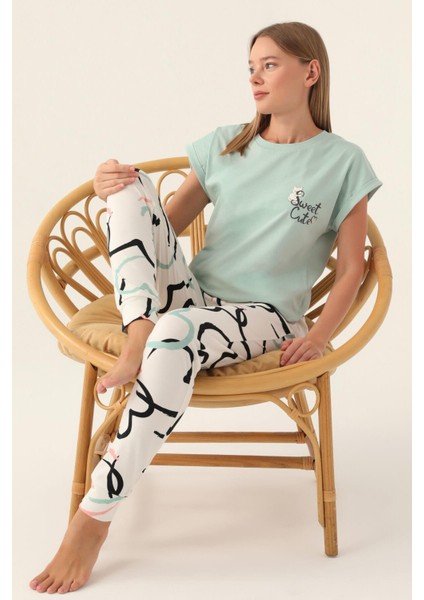 3399 Cute Kadın Kısa Kol Pijama Takımı